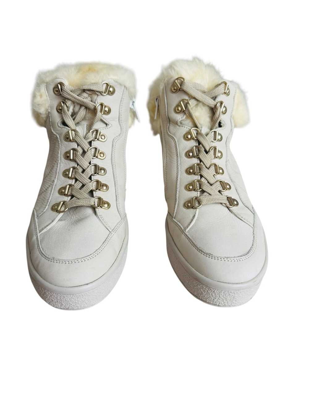 Geox Cream Faux-Fur Lace-Up Winter Boots